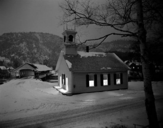 Stark Church and Covered Bridge at Night Fine Art Print - New Hampshire