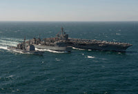 Underway Replenishment at Sea with US Navy Ships in the Arabian Gulf Fine Art Print by Stocktrek Images