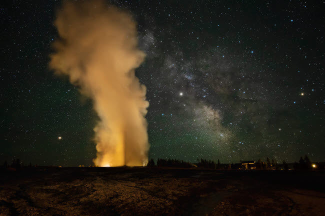 Milky Way Over Old Faithful Geyser Fine Art Print by Jaynes Gallery