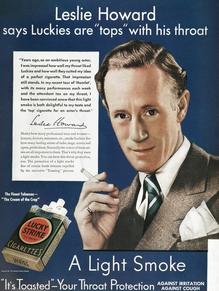 Lucky Strike Cigarette Advertisement Featuring Leslie Howard - 1937 Print