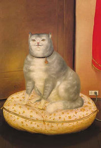 Charming Cat on Pillow Folk Art Print - Fine Art Poster