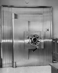 Close-Up of a Locked Bank Vault Door Fine Art Print