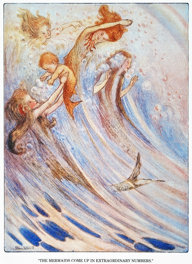 The Mermaids Play with Bubbles - Peter Pan Illustration by Flora White