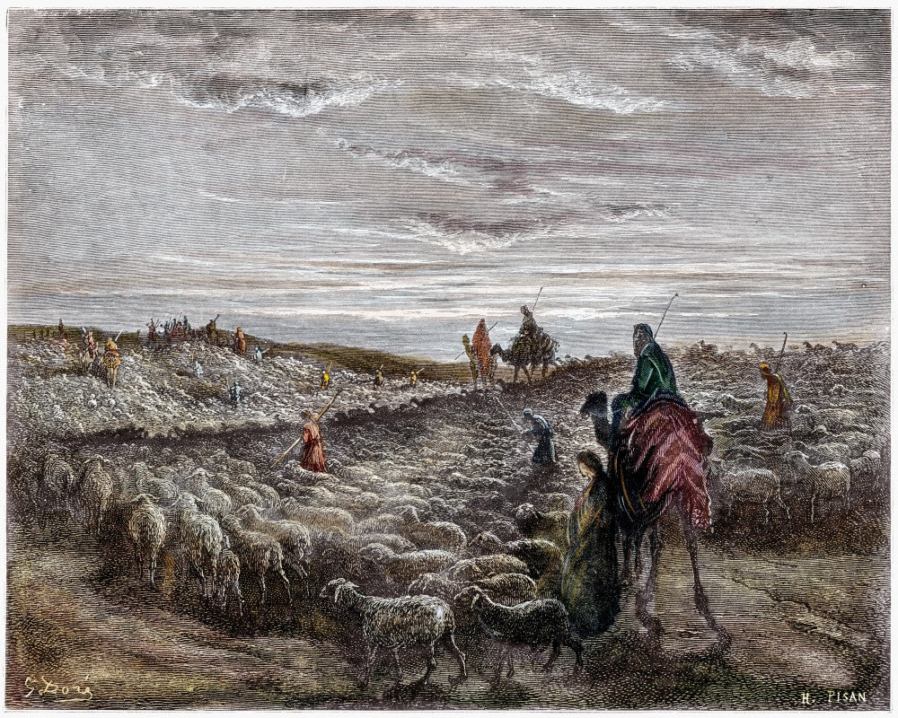 Abraham Entering Canaan Fine Art Print - Wood Engraving by Gustave Doré