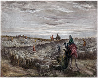 Abraham Entering Canaan Fine Art Print - Wood Engraving by Gustave Doré