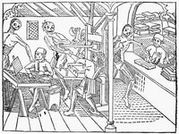 Death and the Printers Woodcut Print from La Grande Danse Macabre