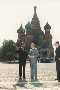 President Reagan and Gorbachev in Red Square Poster Print - Historic Moscow Summit 1988