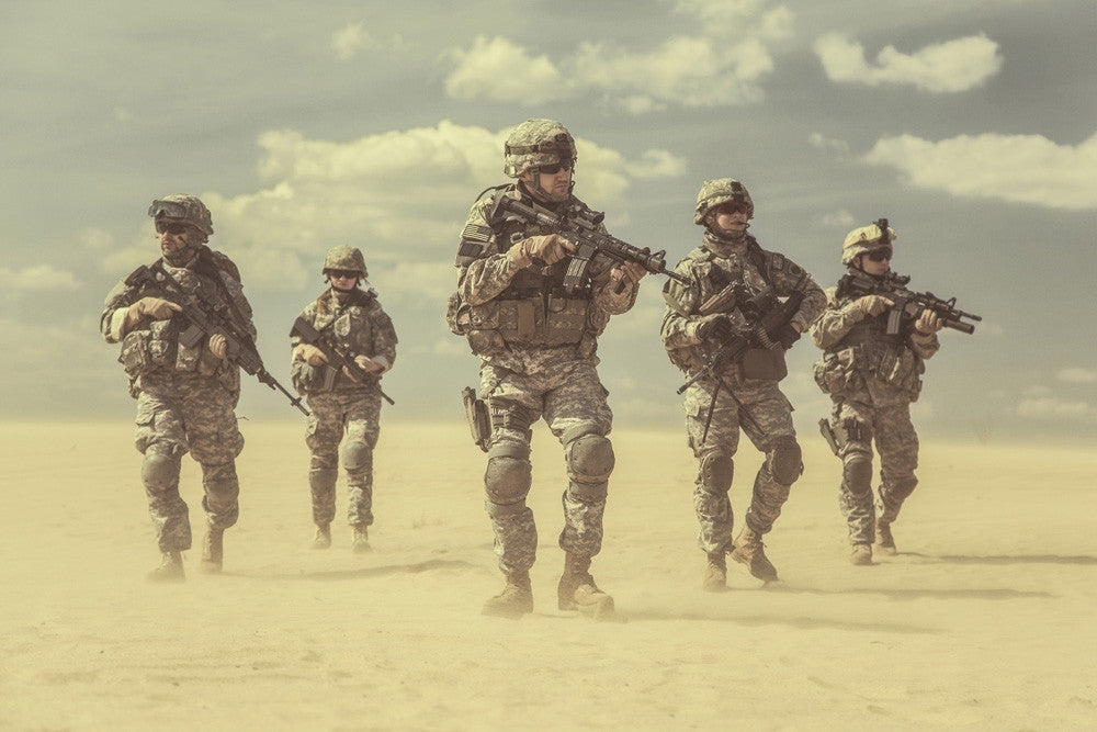 Airborne Infantry Men Patrolling Desert Storm Fine Art Print by Oleg Zabielin