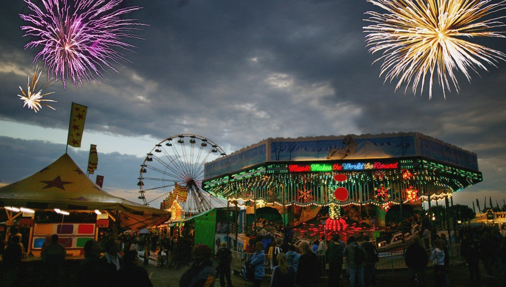 Fireworks At An Amusement Park Fine Art Print