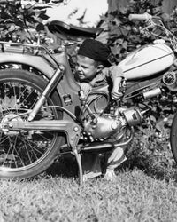 Boy Leaning on Moped Fine Art Print - Multiple Sizes Available