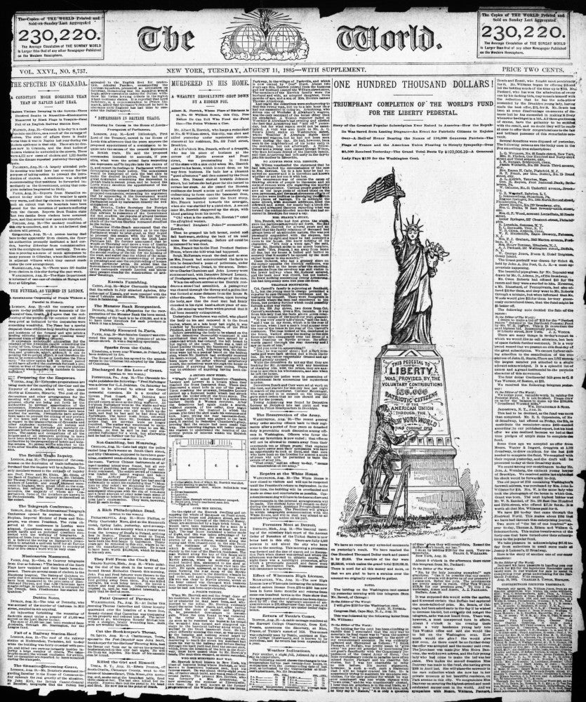 Statue of Liberty 1885 Front Page Print from The World by Granger Collection