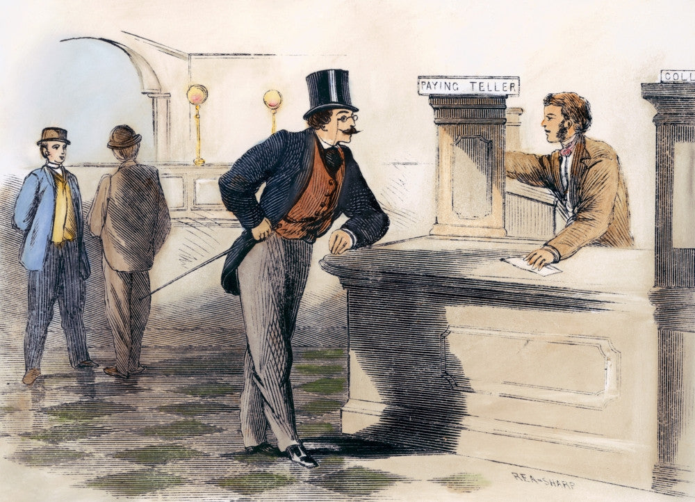 Banks and Banking Fine Art Print - Wood Engraving from 1880