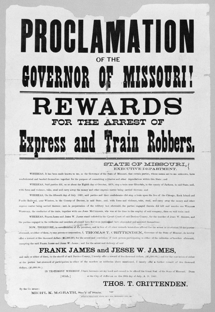 Wanted Poster, 1881 - Reward for Frank and Jesse James | Posterazzi
