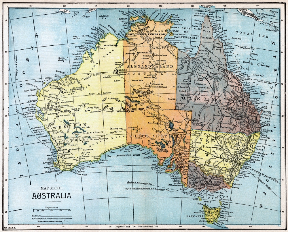 Historical Map of Australia - Fine Art Print (C1890) by Granger Collection