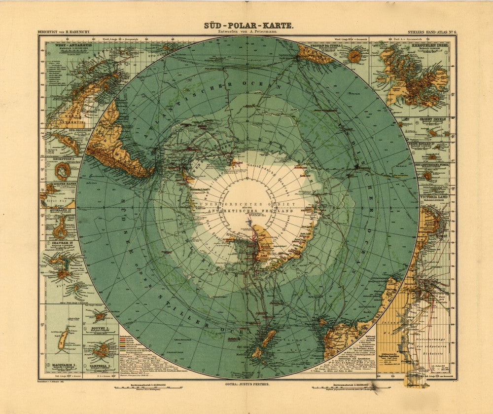 1912 South Pole Map Fine Art Print - Antarctica Poster