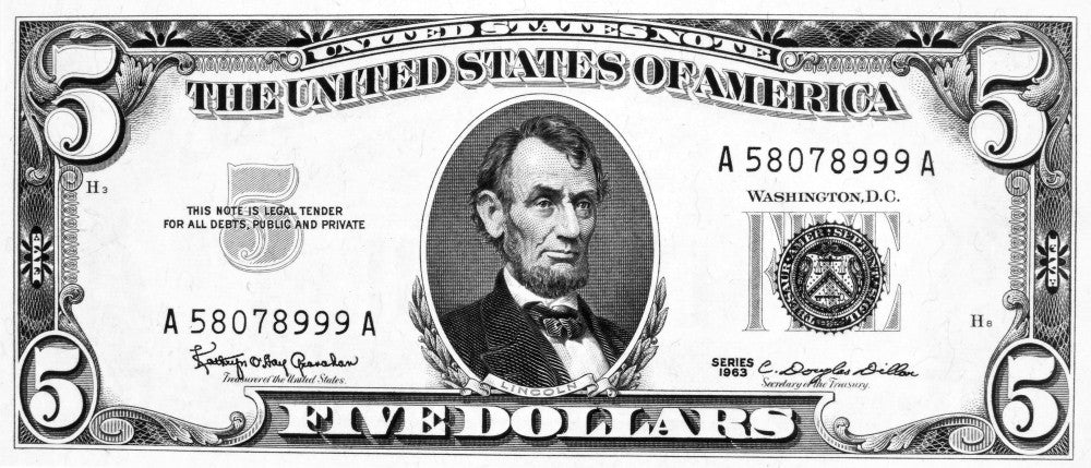 Five Dollar Bill Fine Art Print Featuring Abraham Lincoln by Granger Collection
