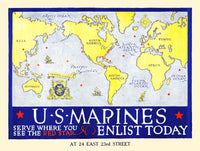 WWI Marine Corps Recruiting Map Poster Print - Unknown Artist
