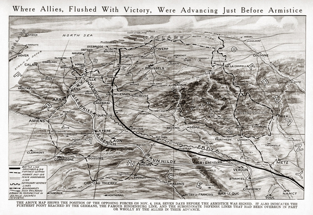 World War I Forces Map - November 4, 1918 Fine Art Print by Granger Collection