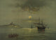 Marine Moonlight Scene Fine Art Print with Lighthouse and Sailing Ship