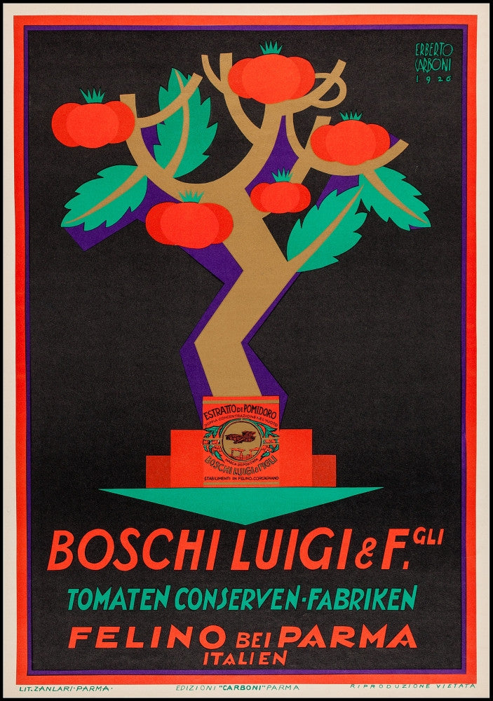 Boschi Luigi Tomato Conserves Poster Print by Eberto Carboni