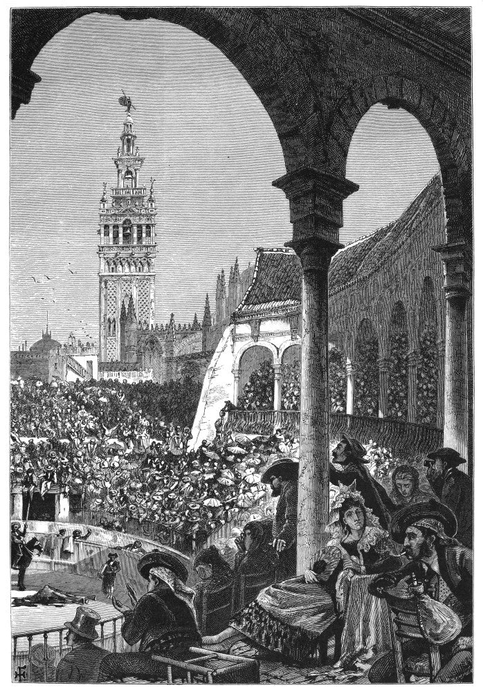 Seville Bull Ring Scene Fine Art Print - Wood Engraving by Harry Fenn