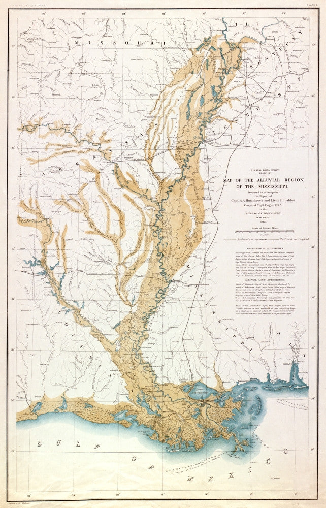 Historical Map of the Mississippi River - 1861 by Charles Mahon