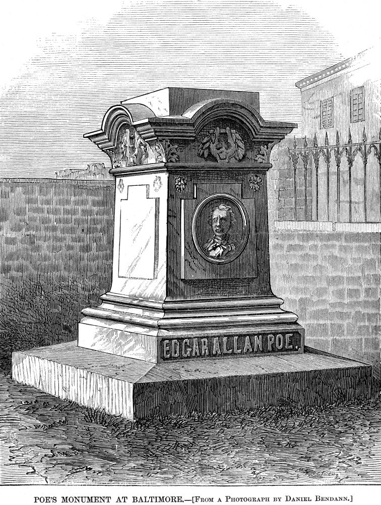 Edgar Allan Poe Monument Wood Engraving Art Print - 1875