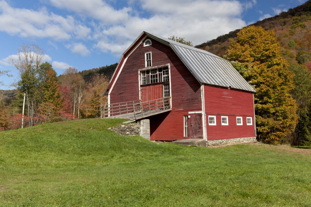 Red Barn Under Blue Sky - Autumn Fine Art Print by Jenna Szerlag