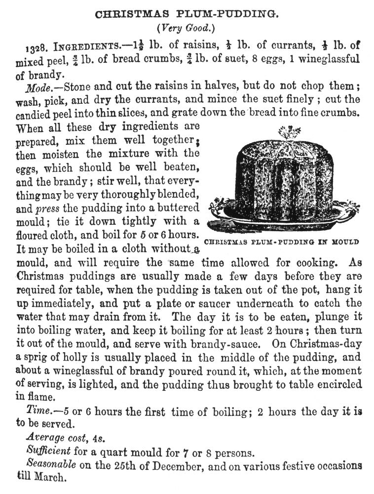 Christmas Plum Pudding Recipe Fine Art Print from 1861 Cookbook