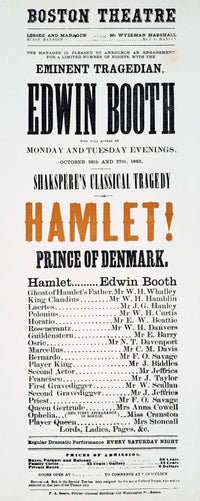 Shakespeare's Hamlet 1863 Performance Playbill Poster Print