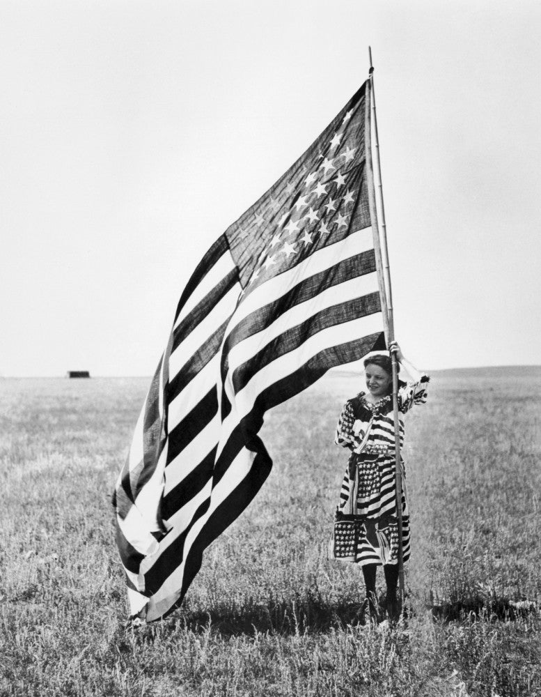 Wisconsin Patriotism Fine Art Print Featuring Young Woman with Flag