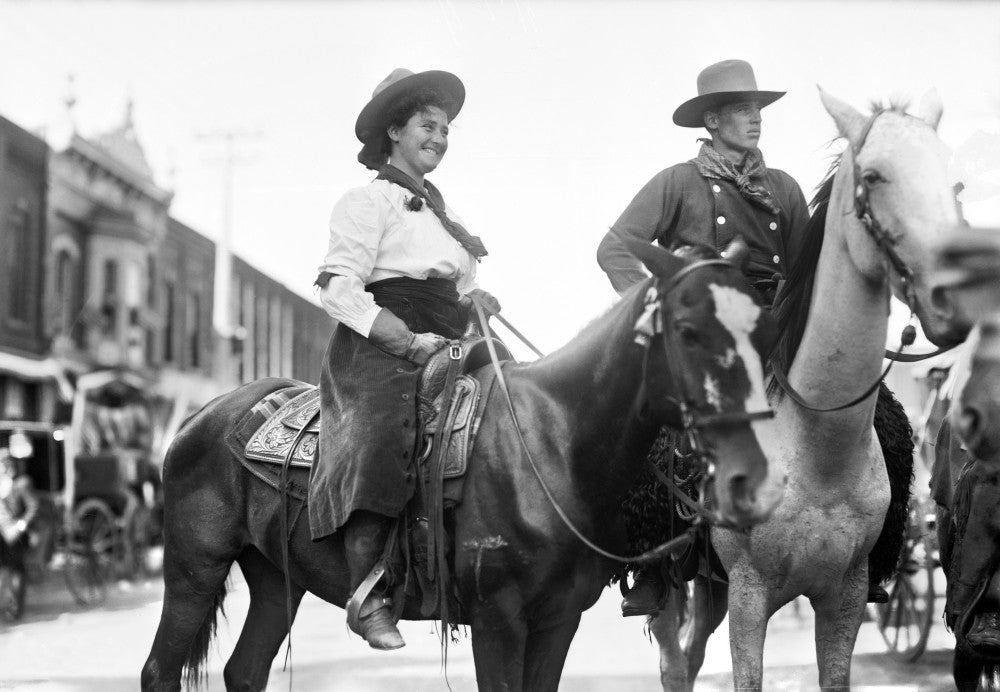 Cowboy and Cowgirl on Horseback in Newton, Kansas - C1908 Fine Art Print