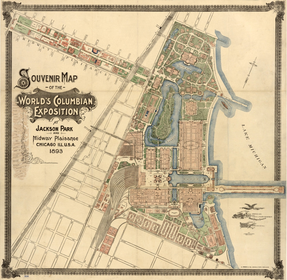 World's Fair 1893 Souvenir Map Print - Chicago Exposition