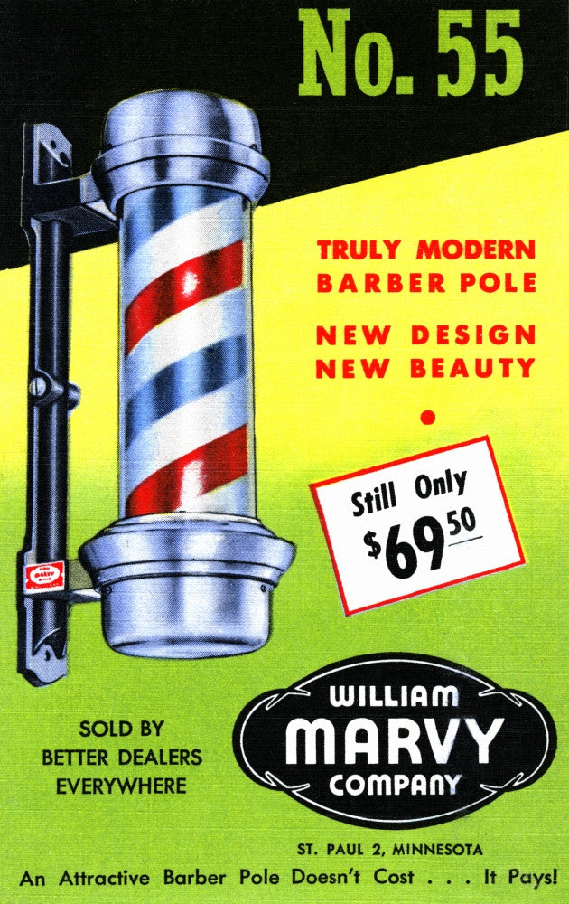 No. 55 Truly Modern Barber Pole Fine Art Print by Curt Teich