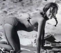 Jane Fonda Crawling on Beach Black and White Photo Print