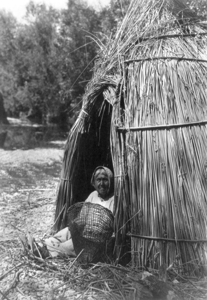 Pomo Basket Weaver in Shelter Photograph by Edward Curtis, 1924