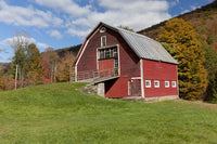 Red Barn Under Blue Sky - Autumn Fine Art Print by Jenna Szerlag