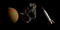 1950's Spaceships Rendezvous Near Mars and Deimos Fine Art Print
