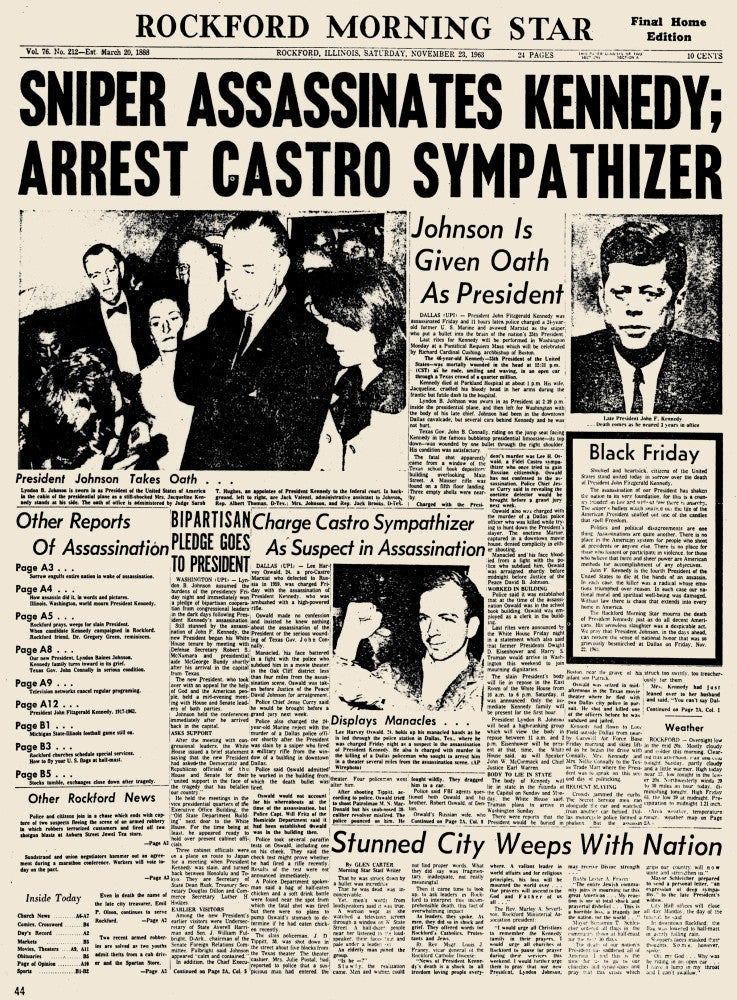 John F. Kennedy Assassination Announcement Poster Print by Granger Collection