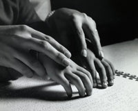 Close-up of Adult Assisting Blind Child with Braille Fine Art Print