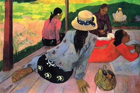 Tahitian Girls Rest on a Porch Fine Art Print by Paul Gauguin