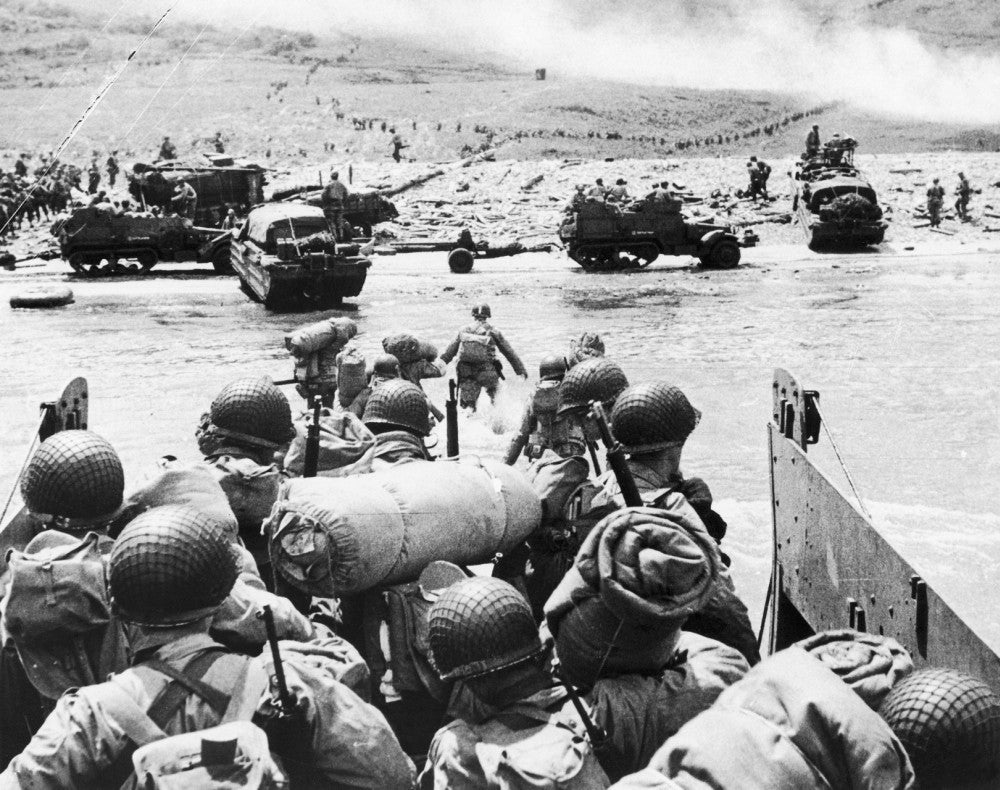 World War II D-Day 1944 Poster Print - U.S. Army Troops at Omaha Beach