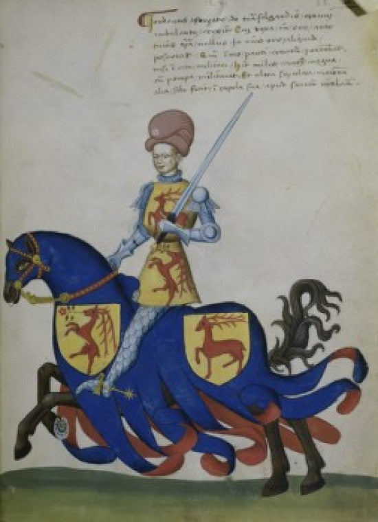 Knight in Yellow on Blue Horse Fine Art Print - Capodilista Codex