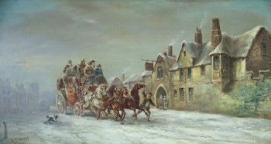 Salisbury in Winter: Coach Arrives at the Star Inn Fine Art Print by John Charles Maggs