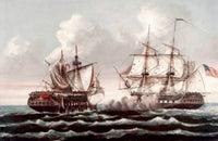 U.S.S. Constitution Defeats British Ship Guerriere - War of 1812 Fine Art Print by Thomas Birch