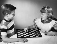 Boy and Girl Playing Checkers Fine Art Print - Multiple Sizes