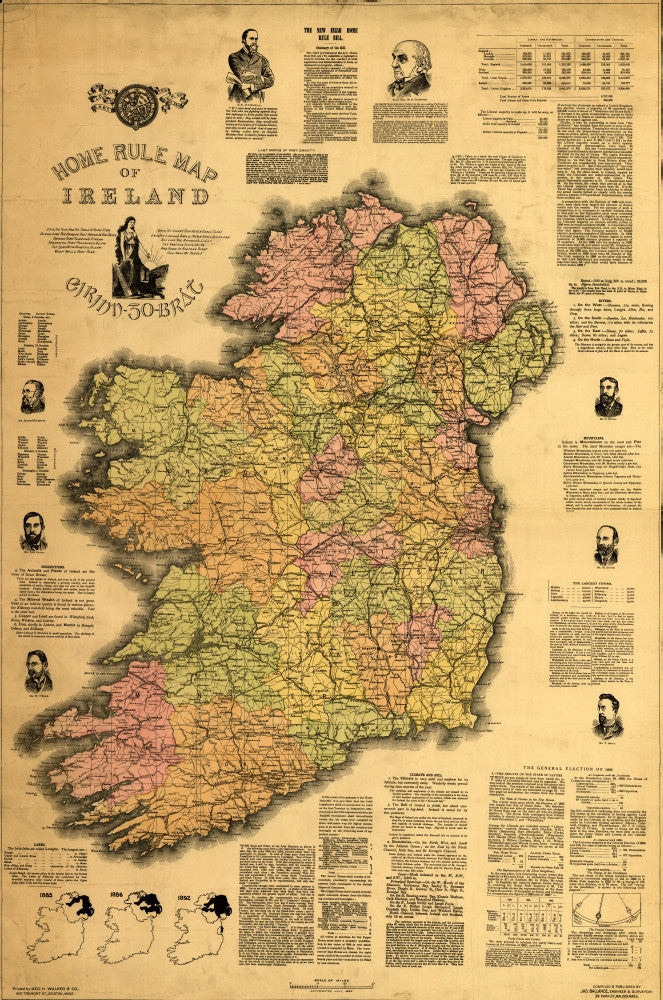 Home Rule Map of Ireland - 1893 Fine Art Print