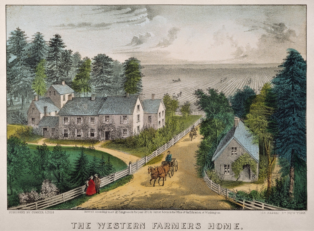 Currier & Ives Farm House Lithograph Print - 1871 by Granger Collection