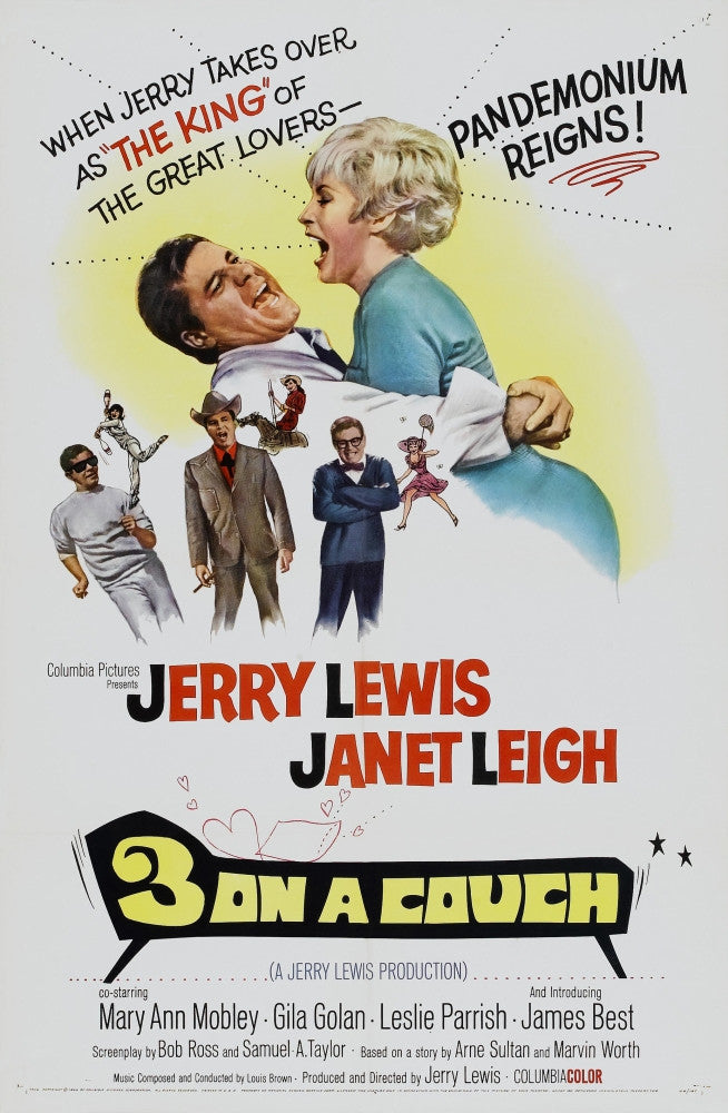 3 On A Couch Movie Poster Print featuring Jerry Lewis & Janet Leigh (1966)