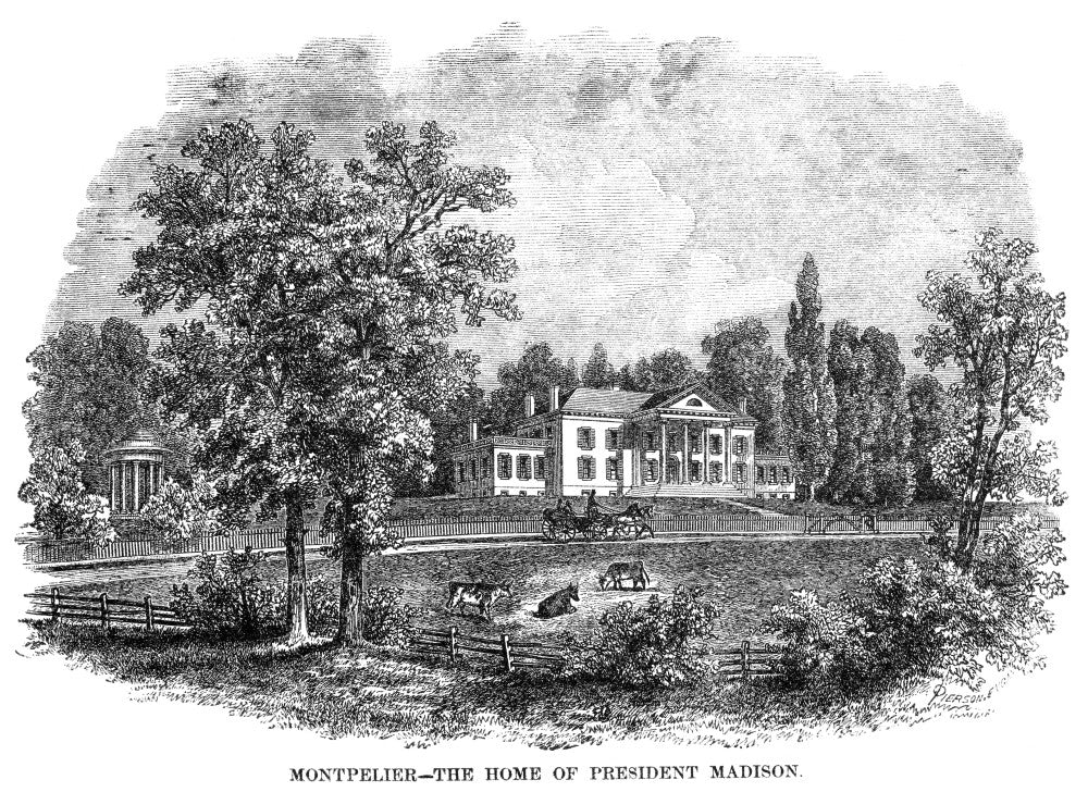 James Madison Montpelier Home Fine Art Print - 19th Century Wood Engraving